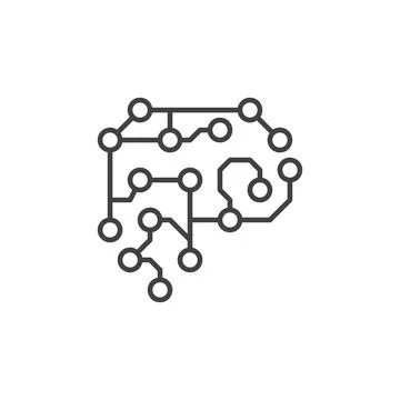 Neural Network Brain vector AI concept outline icon or sign Stock Illustration