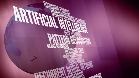 Neural network chatbot algorithm exploring world globe through artificial Stock Footage 270483868