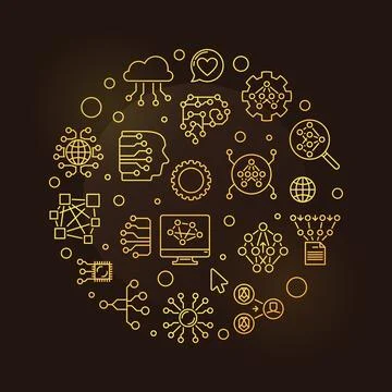 Neural Network circle shaped line golden banner - vector Future Technology .. Stock Illustration