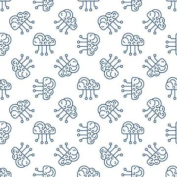 Neural Network Cloud vector concept line seamless pattern 스톡 일러스트