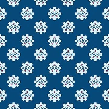 Neural Network Cog Wheel vector colored seamless pattern Illustrazione stock