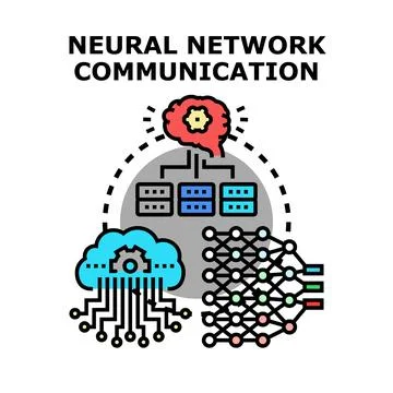 Neural network communication connecting artificial intelligence and cloud c.. Illustrazione stock