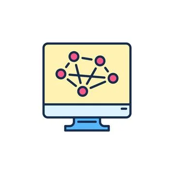 Neural Network on Computer Screen vector concept colored icon Stock Illustration