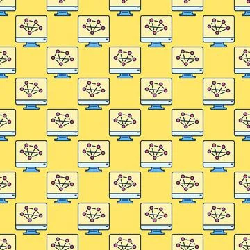 Neural Network on Computer Screen vector colored seamless pattern Stock Illustration