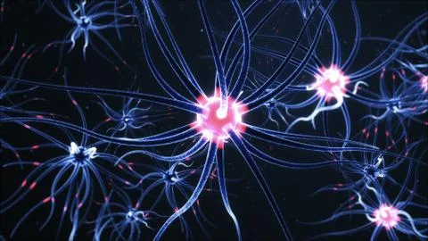 Neural network on a dark blue background Active nerve cells 3d illustration Illustrazione stock