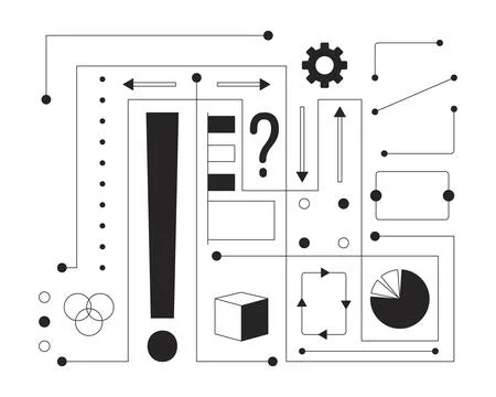Neural network data black and white 2D line cartoon object Stock Illustration