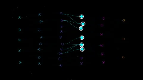 Neural network data pulse processing animation loop for artificial intelligence Stock Footage 347941035
