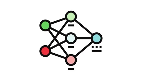 Neural network diagram machine learning color icon animation Stock Footage 326108029