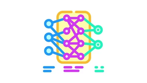 Neural network diagram machine learning color icon animation Stock Footage 327259894
