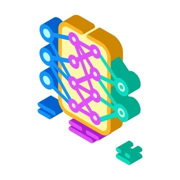 Neural network diagram machine learning isometric icon vector illustration Stock Illustration