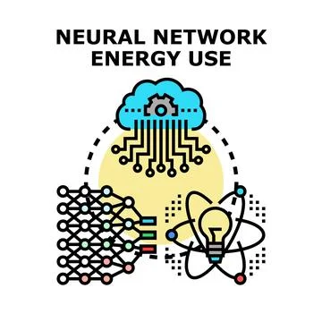 Neural network energy use and computing power concept Illustrazione stock