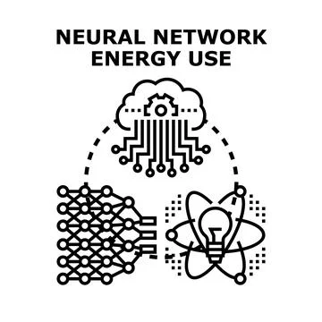 Neural network energy use and computing power concept Ilustração Stock