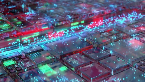 Neural network engine circuit board with huge amount neural processors animation Stock Footage 160197582