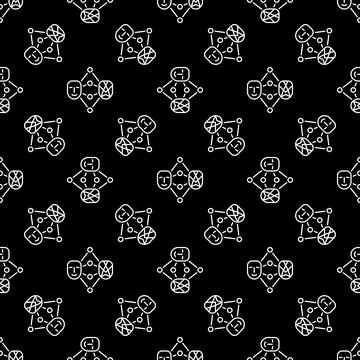 Neural Network Face Generation vector line dark seamless pattern Stock Illustration