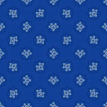 Neural Network Gear vector outline blue seamless pattern Stock Illustration