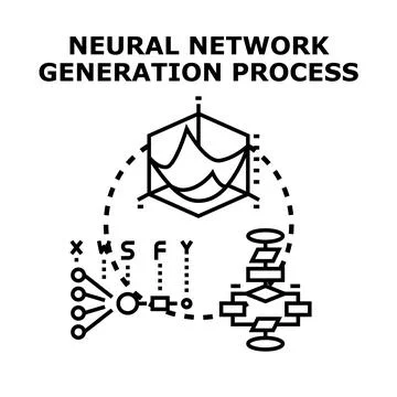Neural network generation process data algorithm Illustrazione stock