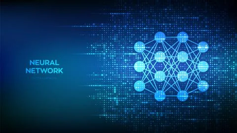 Neural network icon made with binary code. AI. Artificial Intelligence. Machi Stock Illustration