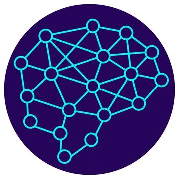 Neural network icon. Vector pictogram with thin lines on a circular backgroun Stock Illustration