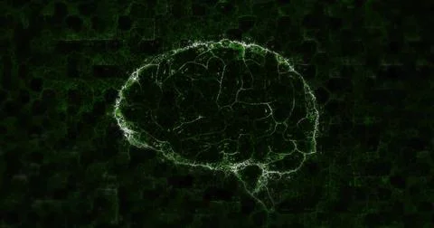 Neural network image over dark green abstract background Stock Photos