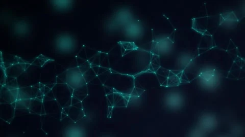 A neural network of interconnected nodes drifts in a seamless loop Video stock 343114636