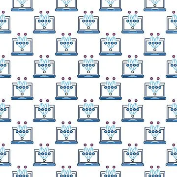 Neural Network on Laptop Screen vector colored seamless pattern イラスト素材