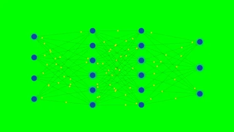 Neural Network Layers With Pulsing Nodes on Green Screen Stock Footage 341234326