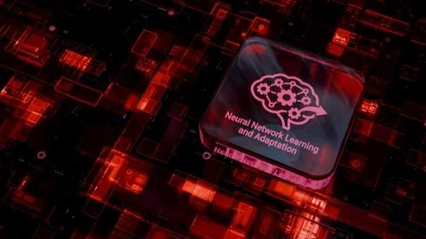 Neural Network Learning Adaptation AI Brain Icon Glowing Cube Abstract Data.. Stock Photos