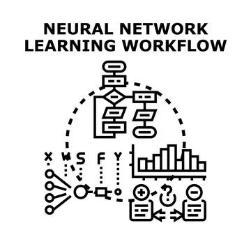 Neural network learning workflow algorithm concept Illustrazione stock