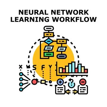 Neural network learning workflow algorithm concept Stock Illustration