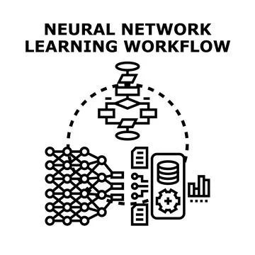 Neural network learning workflow process concept Stock Illustration