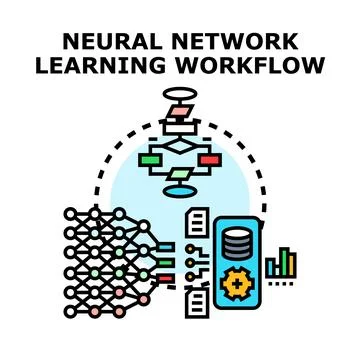 Neural network learning workflow process concept 스톡 일러스트