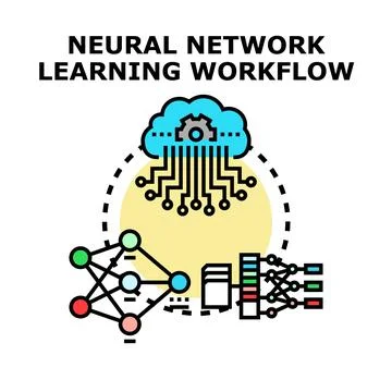 Neural network learning workflow processing data in cloud Stock Illustration