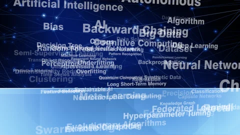 Neural network lettering background artificial intelligence, algorithms Stock Footage 270199169