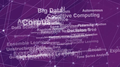 Neural network lettering with connected lines exploring ai algorithm Stock Footage 270170734