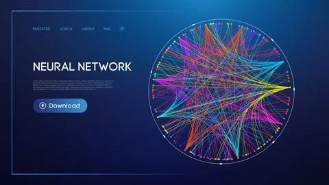 Neural network lines digital technology background. Big data and data science Ilustración de archivo