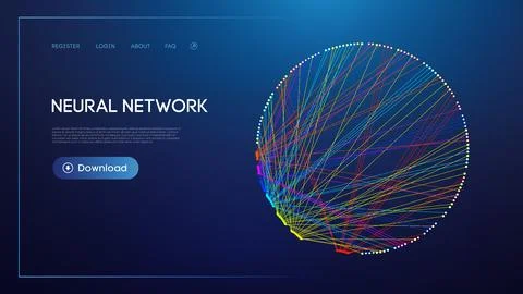 Neural network lines digital technology background. Big data and data science Illustrazione stock