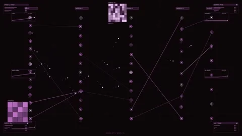 Neural network machine learning data visualization interface with purple ne.. Stock Footage 334111168