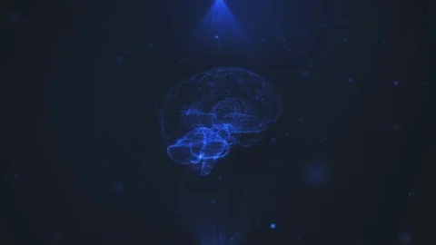 Neural network model. Hologram of the human brain rotates among particles of Stock Footage 122563726