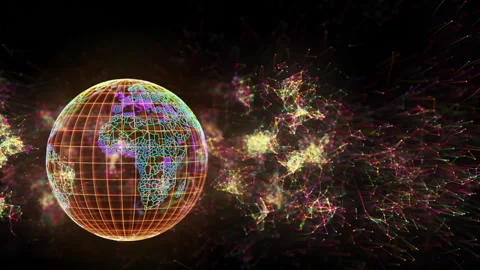 Neural network near the earth, which is divided into regions. 3D. Background. Stock Footage 236106868