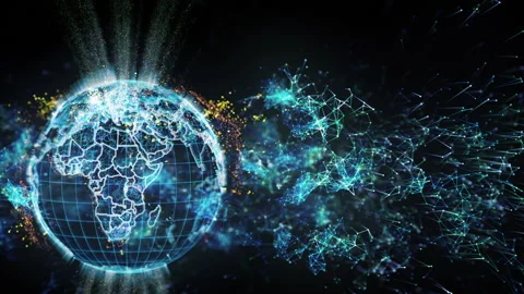 Neural network next to the rotating earth holography. Stock Footage 236719404