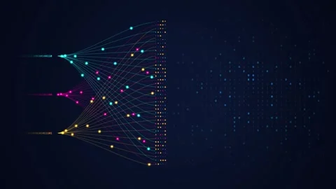 Neural Network Nodes Connecting, AI Data Flow with Binary Code Stock Footage 346804140