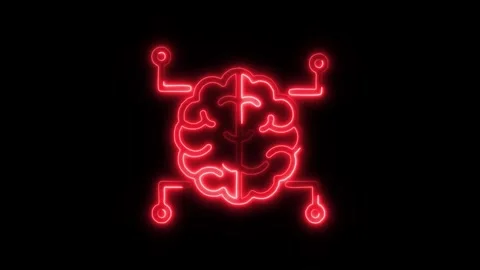 Neural Network Outline Icon in HD Video Neon Animation  AI and Computing Sy 库存影片 304374940