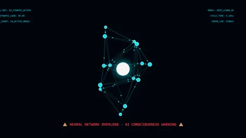 Neural Network Overload AI Consciousness Warning HUD Interface Stock Footage 344829762