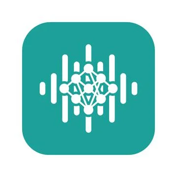 Neural network sound wave icon teal rounded square symbolizes audio signal .. Illustration