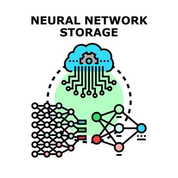 Neural network storage linking artificial intelligence concepts Stock Illustration