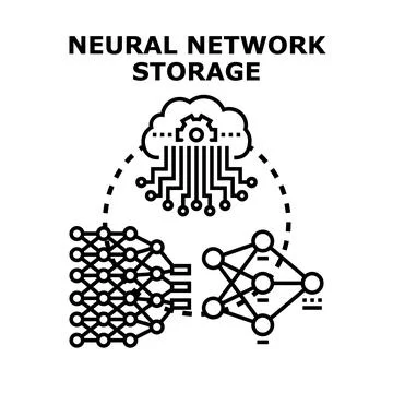 Neural network storage linking artificial intelligence concepts Stock Illustration