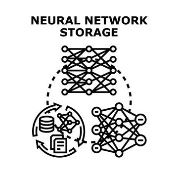 Neural network storage processing digital information concept Stock Illustration