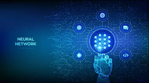 Neural network technology concept. Artificial Intelligence. Big data analys.. Stock Illustration
