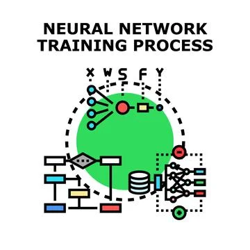 Neural network training process concept vector illustration Stock Illustration
