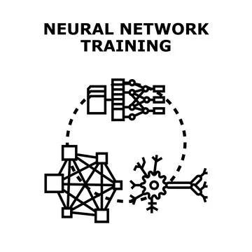 Neural network training process connecting data and artificial intelligence Stock Illustration